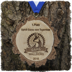Holzmedaille Holzmedaille Baumscheibenmedaille Birke mit Rinde Uphill Gams vom Tegernsee 2016