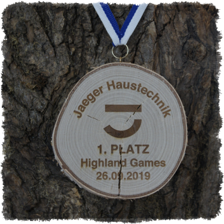 Holzmedaille Holzmedaille Baumscheibenmedaille Birke mit Rinde, Neureuth Sprint 2016