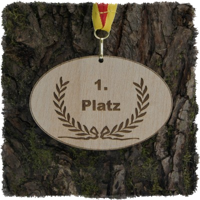 Sperrholzmedaille, Holzmedaille oval 105 x 70 mm.