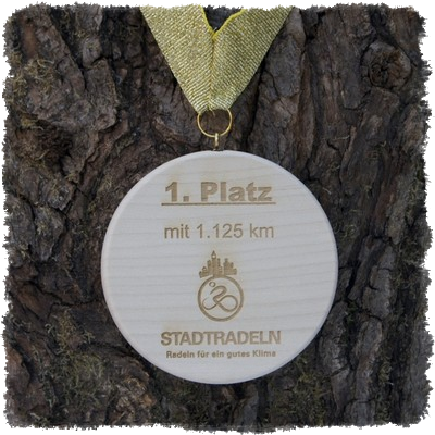 Vollholzedaille aus Ahorn Ø ca. 80 mm x 10 mm, Rundkante mit Schrauböse und Medaillenband