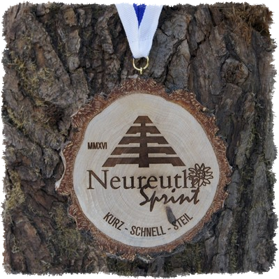 Holzmedaille Holzmedaille Baumscheibenmedaille Birke mit Rinde, Neureuth Sprint 2016