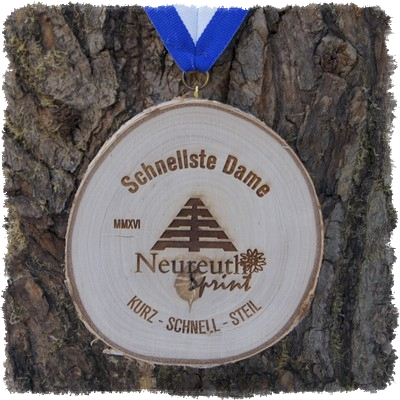 Holzmedaille Holzmedaille Baumscheibenmedaille Birke mit Rinde, Neureuth Sprint 2016