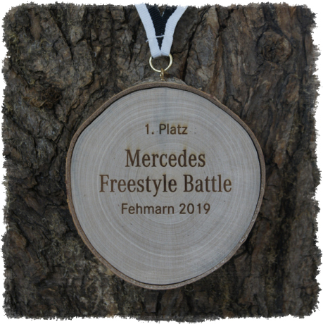 Holzmedaille Holzmedaille Baumscheibenmedaille Birke mit Rinde, Neureuth Sprint 2016