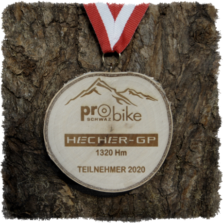 Holzmedaille Holzmedaille Baumscheibenmedaille Birke mit Rinde, Hecher-GP probike schaz 2020