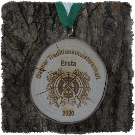 Holzmedaille Holzmedaille Baumscheibenmedaille Birke mit Rinde, Neureuth Sprint 2016