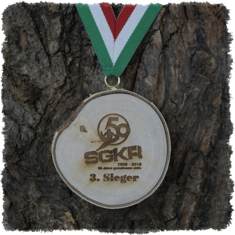 Holzmedaille Holzmedaille Baumscheibenmedaille Birke mit Rinde, Neureuth Sprint 2016