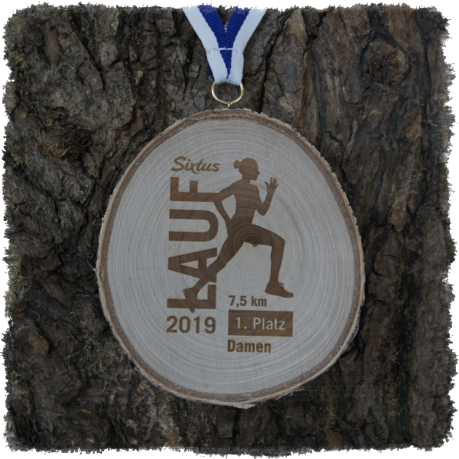 Holzmedaille Holzmedaille Baumscheibenmedaille Birke mit Rinde, Neureuth Sprint 2016