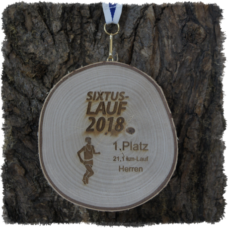 Holzmedaille Holzmedaille Baumscheibenmedaille Birke mit Rinde, Neureuth Sprint 2016