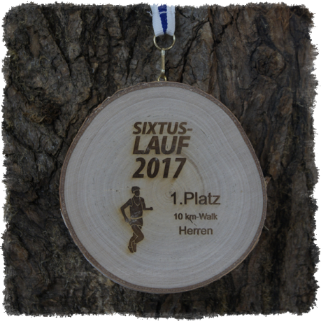 Holzmedaille Holzmedaille Baumscheibenmedaille Birke mit Rinde, Neureuth Sprint 2016