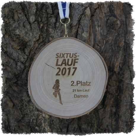 Holzmedaille Holzmedaille Baumscheibenmedaille Birke mit Rinde, Neureuth Sprint 2016