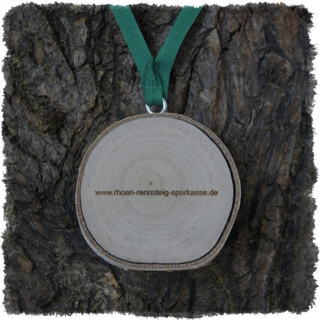 Holzmedaille Holzmedaille Baumscheibenmedaille Birke mit Rinde, Neureuth Sprint 2016
