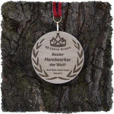 Sperrholzmedaille, Holzmedaille rund 70 mm.