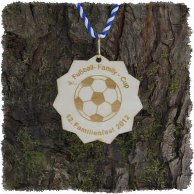 Sperrholzmedaille, Holzmedaille, Sonderform, Laserkonturgeschnitten.