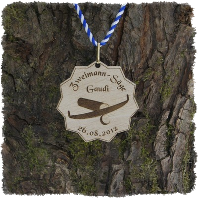 Sperrholzmedaille, Holzmedaille, Sonderform, Laserkonturgeschnitten.