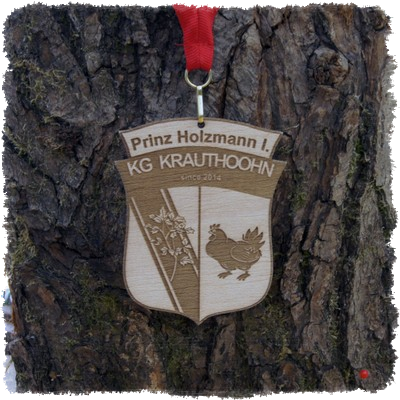 Sperrholzmedaille, Holzmedaille, Sonderform, Laserkonturgeschnitten.