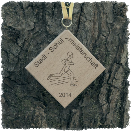 Vollholzedaille aus Buche, Kante 90° facettiert, ca. 85x85mm / 60x60 mm mit Öse