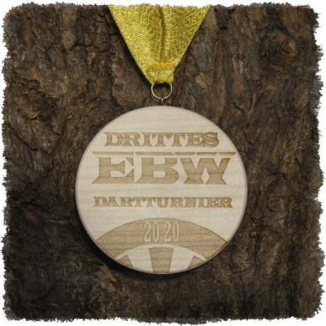 Vollholzedaille aus Ahorn Ø ca. 80 mm x 10 mm, Rundkante mit Schrauböse und Medaillenband