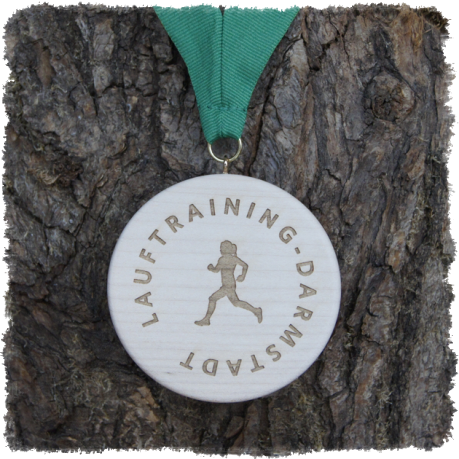 Vollholzedaille aus Ahorn Ø ca. 80 mm x 10 mm, Rundkante mit Schrauböse und Medaillenband