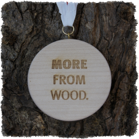 Vollholzedaille aus Ahorn Ø ca. 80 mm x 10 mm, Rundkante mit Schrauböse und Medaillenband