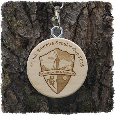 Vollholzedaille aus Ahorn Ø ca. 80 mm x 10 mm, Rundkante mit großer Schrauböse