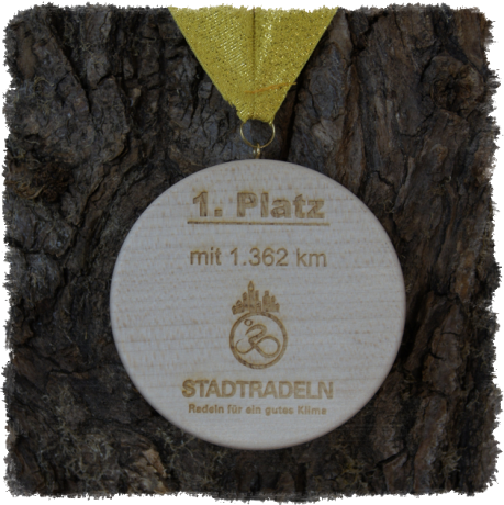 Vollholzedaille aus Ahorn Ø ca. 80 mm x 10 mm, Rundkante mit Schrauböse und Medaillenband