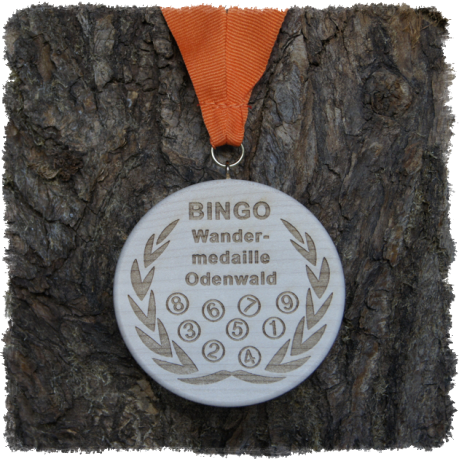 Vollholzedaille aus Ahorn Ø ca. 80 mm x 10 mm, Rundkante mit Schrauböse und Medaillenband